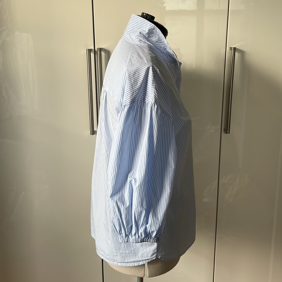 Charter Club Blouse 3/4 Sleeves in Light Blue & White Size-Large - Picture 3 of 6